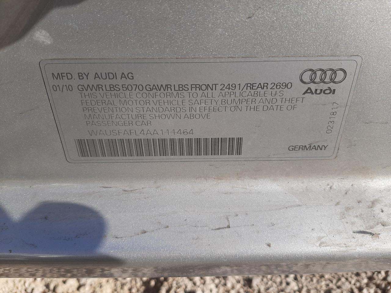 Foto 10 de la subasta – 2010 AUDI A4 PREMIUM con VIN WAUSFAFL4AA111464