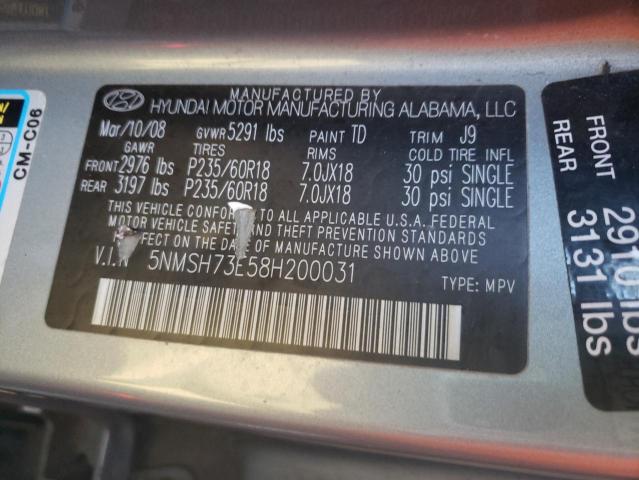 Photo 10 from auction – 2008 HYUNDAI SANTA FE S with VIN 5NMSH73E58H200031