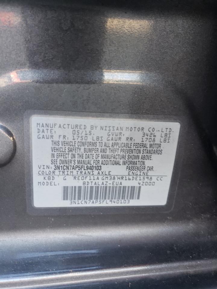 Photo 10 from auction – 2015 NISSAN VERSA S with VIN 3N1CN7AP5FL940103