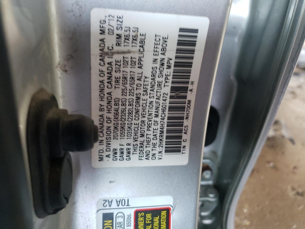 Photo 10 from auction – 2012 HONDA CR-V EXL with VIN 2HKRM4H74CH601472