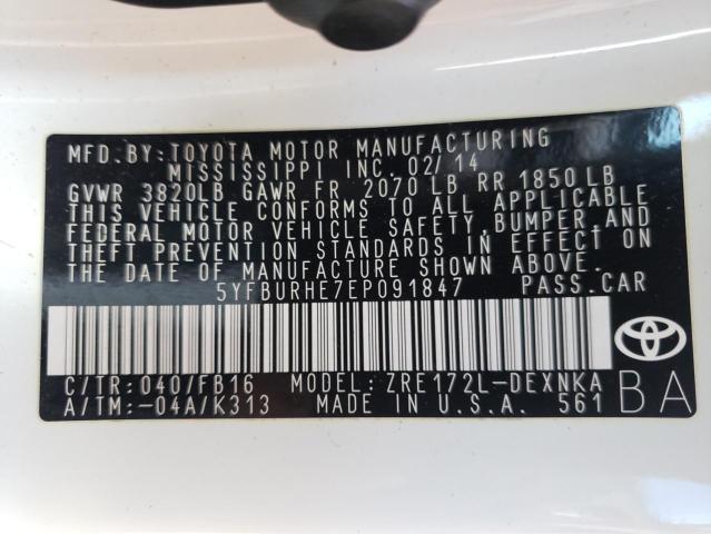 Photo 10 from auction – 2014 TOYOTA COROLLA L with VIN 5YFBURHE7EP091847