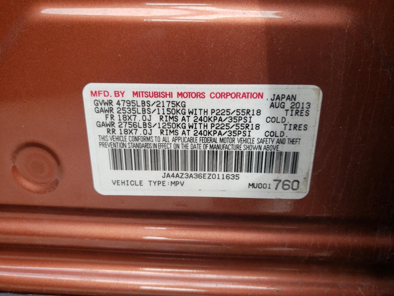 Photo 10 from auction – 2014 MITSUBISHI OUTLANDER with VIN JA4AZ3A36EZ011635