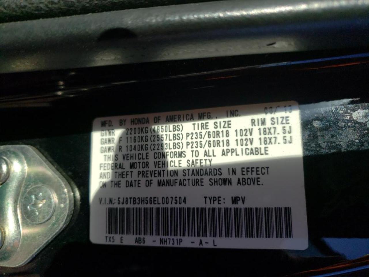 Photo 10 from auction – 2014 ACURA RDX TECHNO with VIN 5J8TB3H56EL007504
