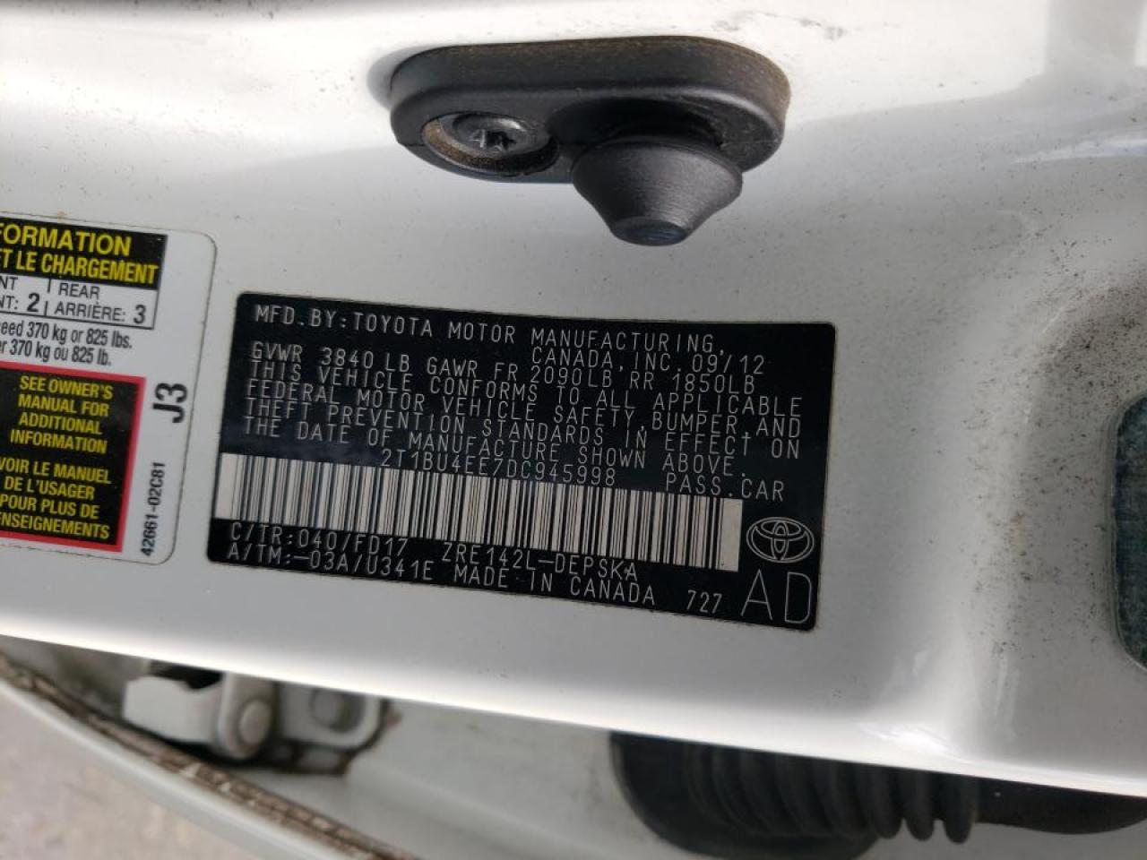 Photo 10 from auction – 2013 TOYOTA COROLLA BA with VIN 2T1BU4EE7DC945998