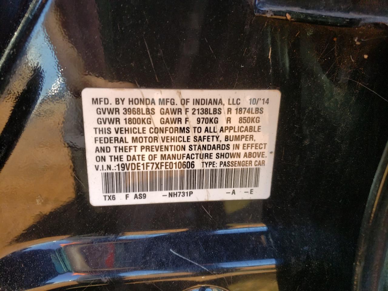 Photo 10 from auction – 2015 ACURA ILX 20 TEC with VIN 19VDE1F7XFE010606