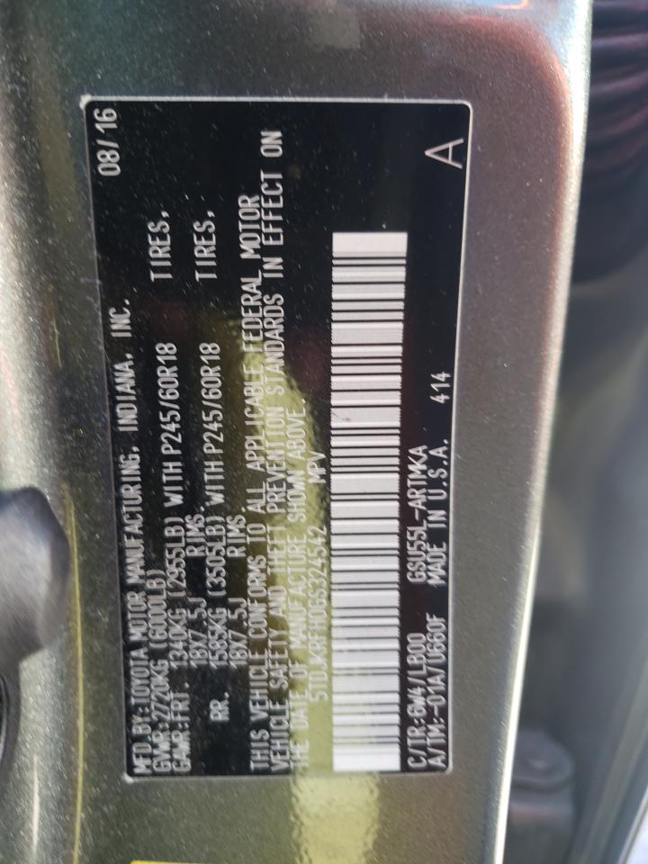 Photo 10 from auction – 2016 TOYOTA HIGHLANDER with VIN 5TDJKRFH0GS324542