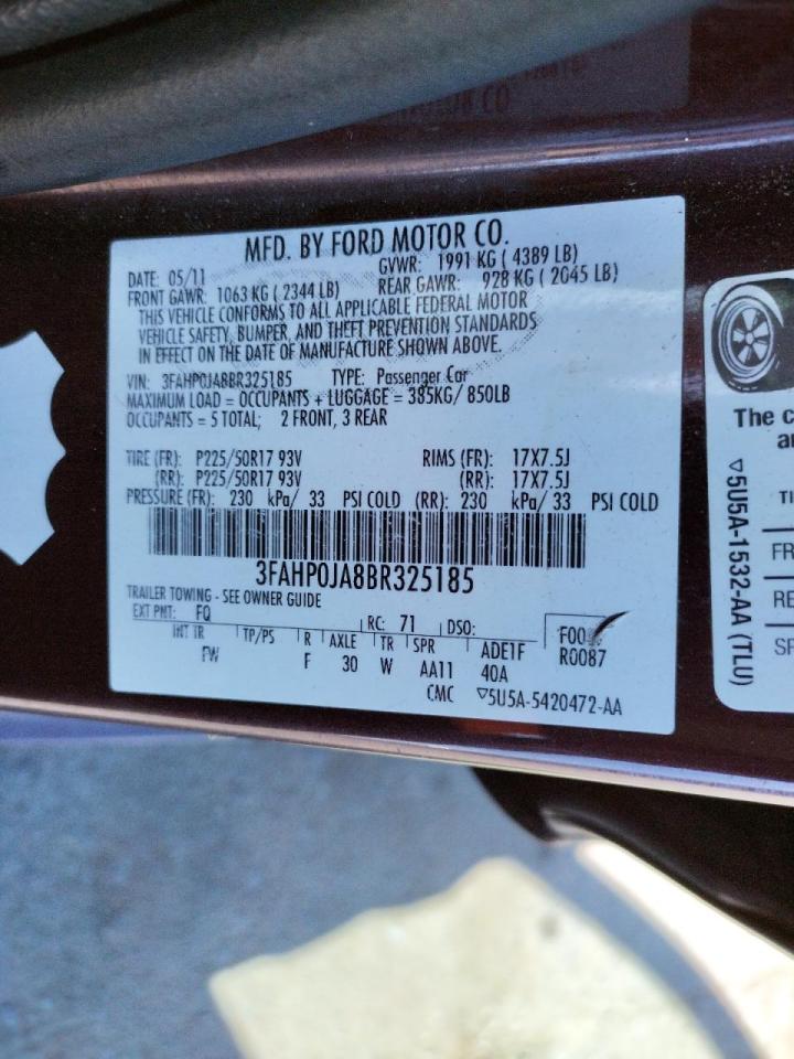 Photo 10 from auction – 2011 FORD FUSION SEL with VIN 3FAHP0JA8BR325185