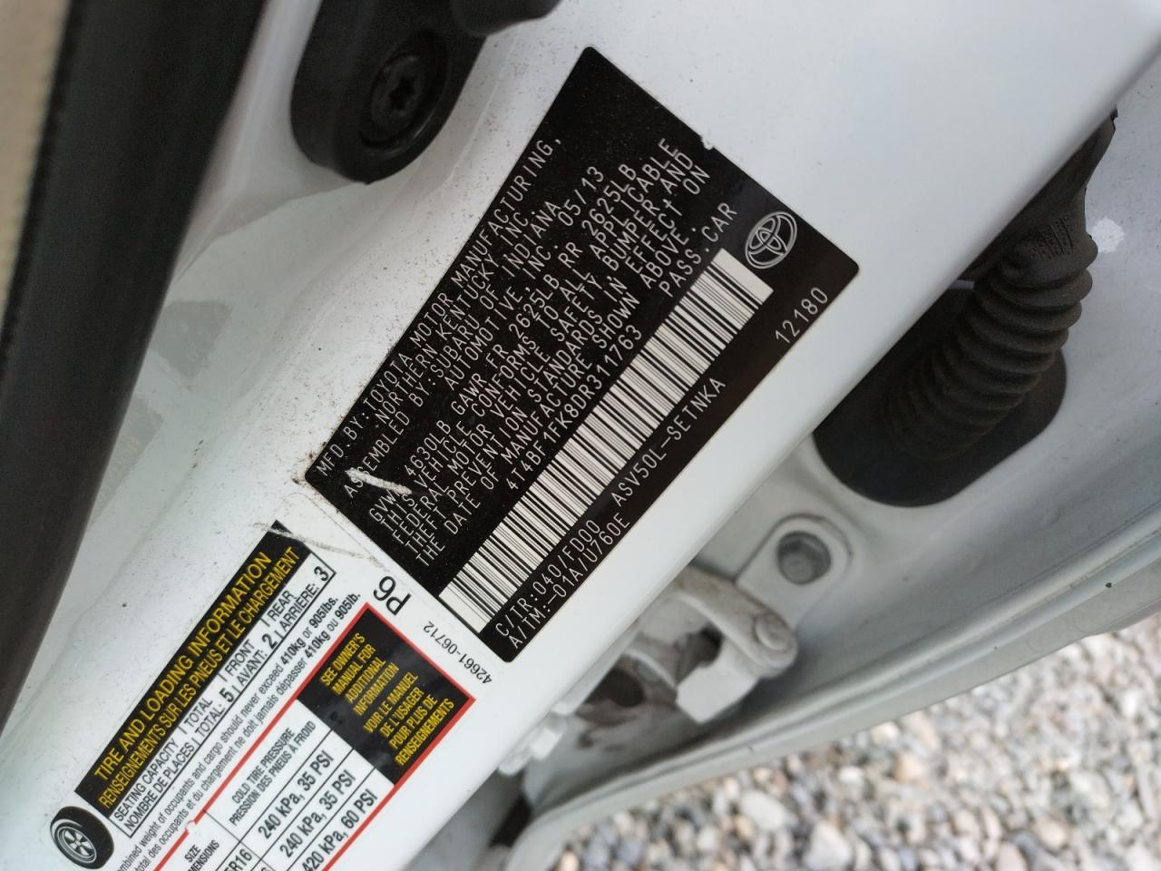 Photo 10 from auction – 2013 TOYOTA CAMRY L with VIN 4T4BF1FK8DR311763