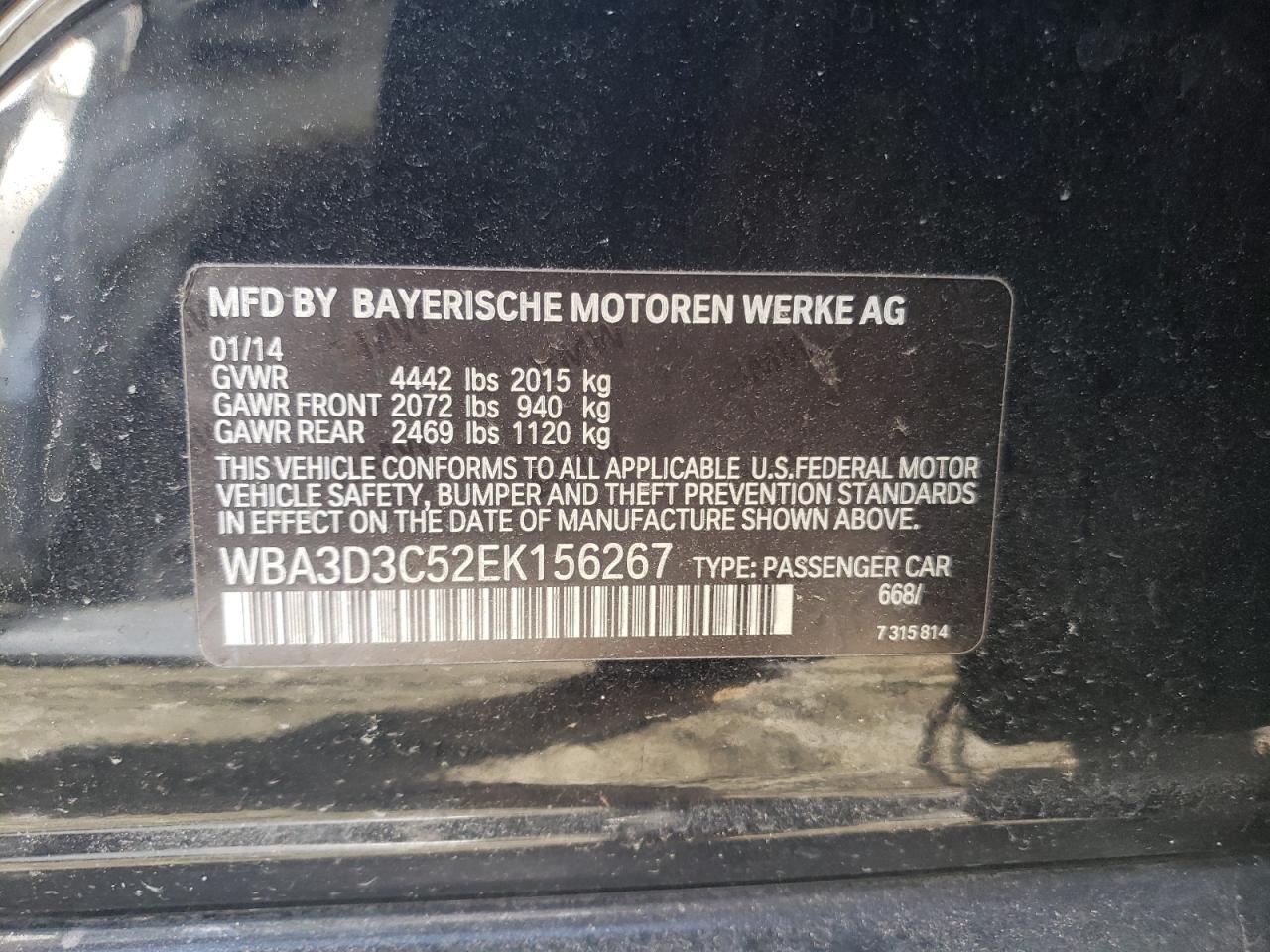 Photo 10 from auction – 2014 BMW 328 D with VIN WBA3D3C52EK156267