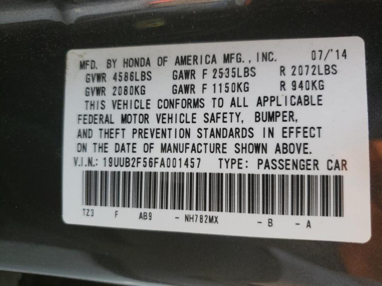 Photo 10 from auction – 2015 ACURA TLX TECH with VIN 19UUB2F56FA001457