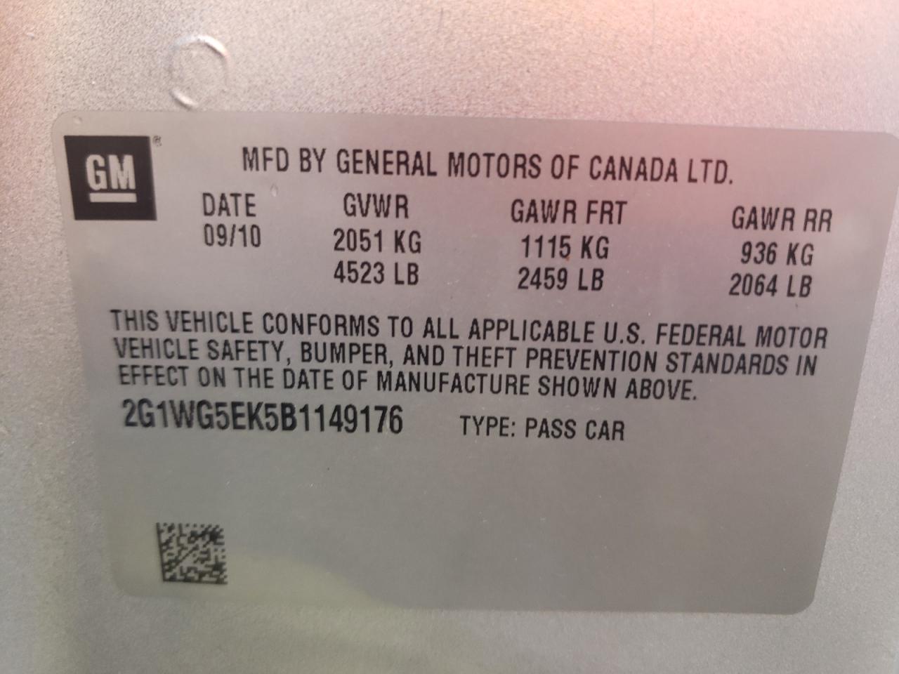 Photo 10 from auction – 2011 CHEVROLET IMPALA LT with VIN 2G1WG5EK5B1149176