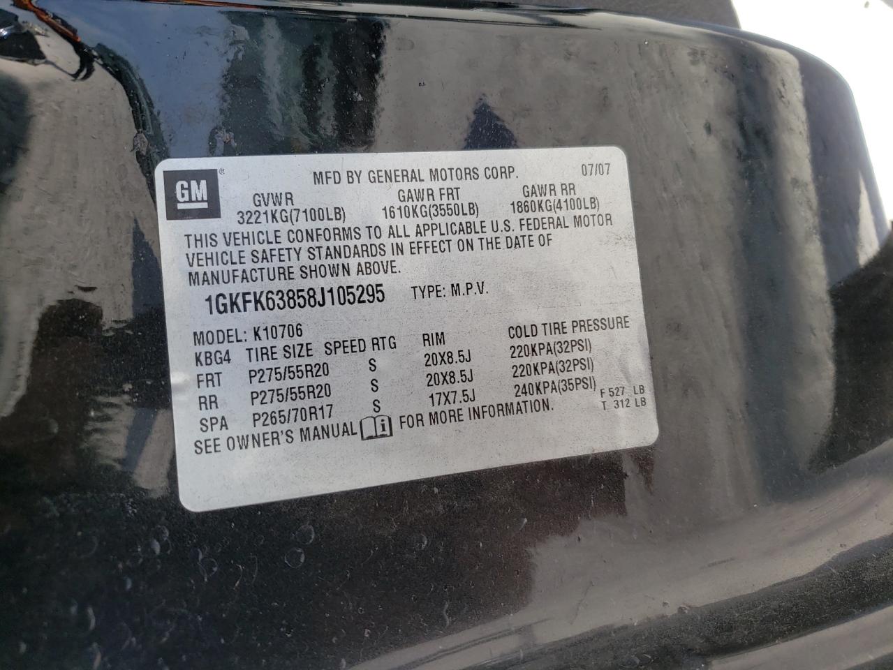 Photo 10 from auction – 2008 GMC YUKON DENA with VIN 1GKFK63858J105295
