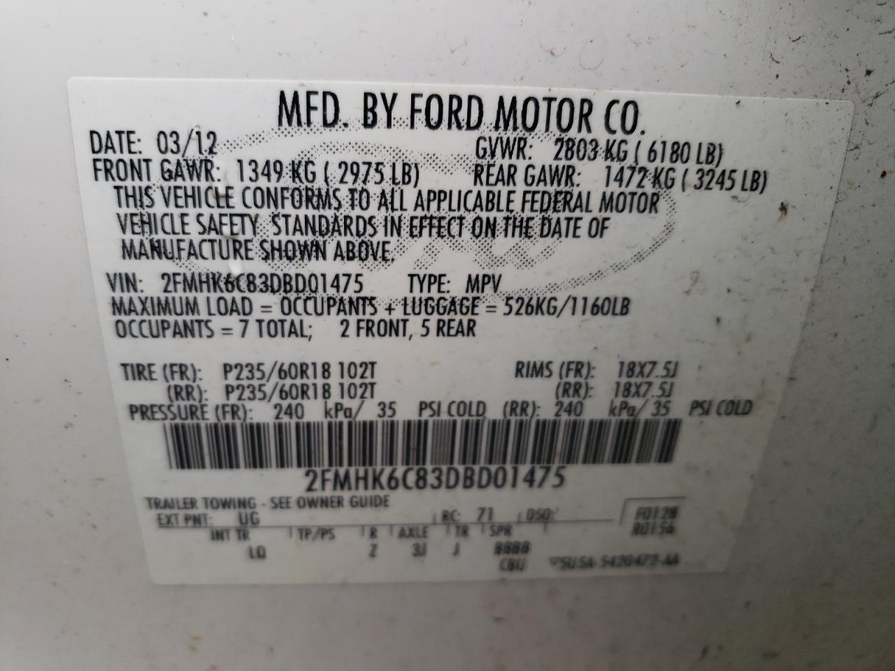 Photo 10 from auction – 2013 FORD FLEX SEL with VIN 2FMHK6C83DBD01475