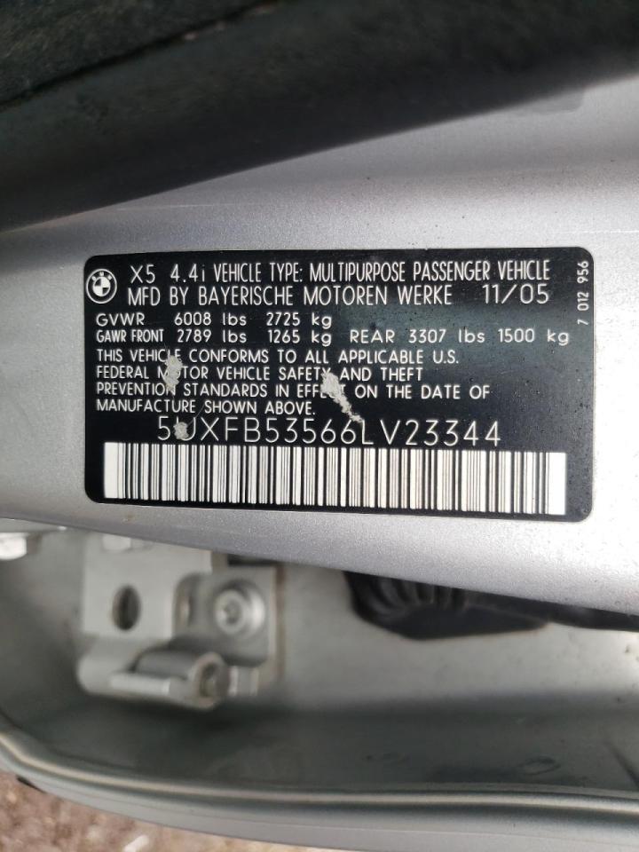 Photo 10 from auction – 2006 BMW X5 4.4I with VIN 5UXFB53566LV23344