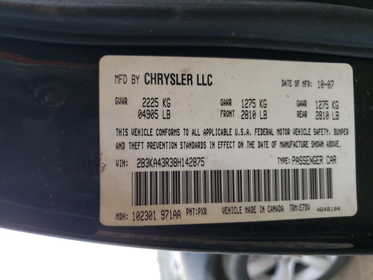 Photo 10 from auction – 2008 DODGE CHARGER with VIN 2B3KA43R38H142875