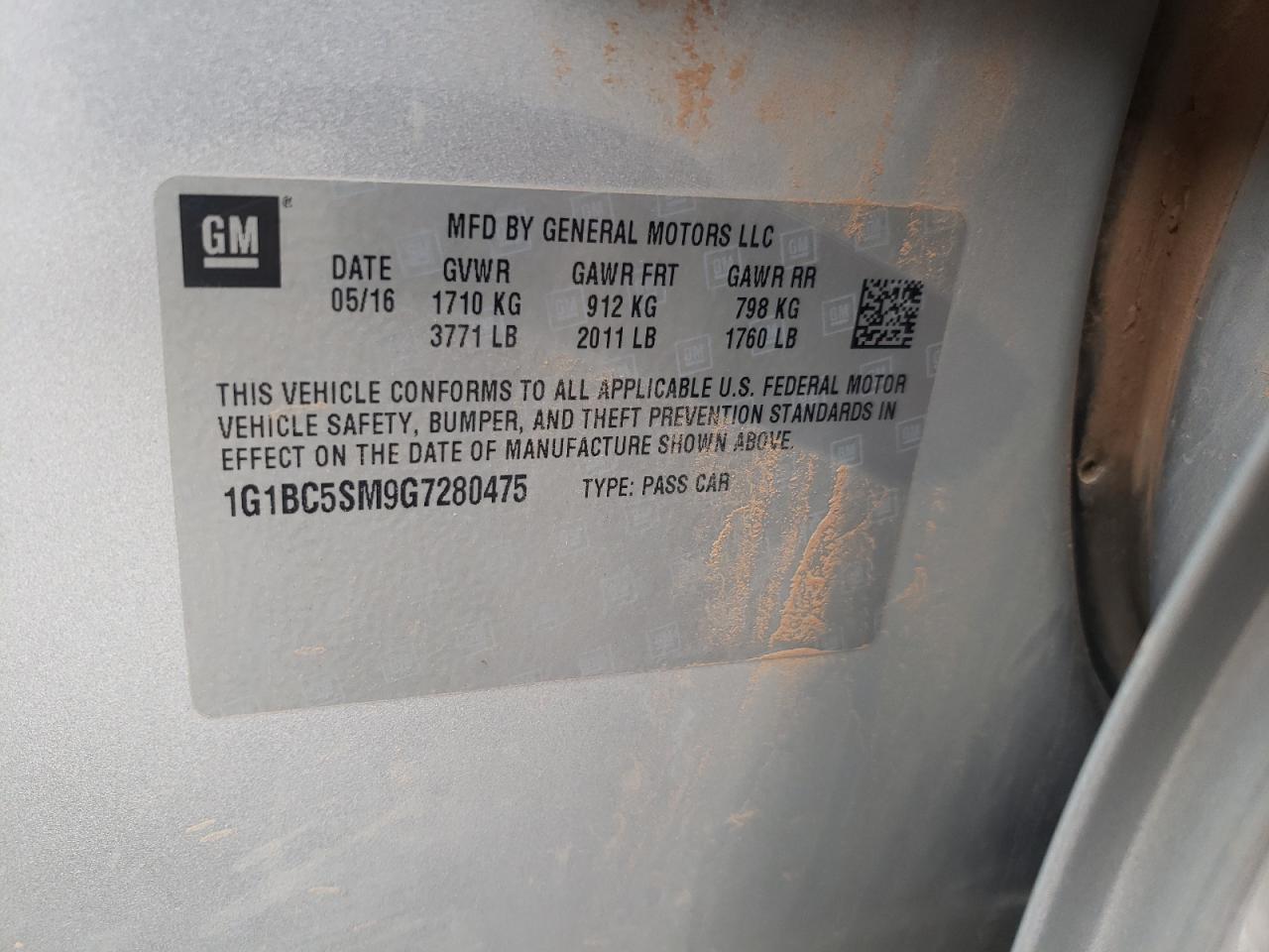 Photo 10 from auction – 2016 CHEVROLET CRUZE LS with VIN 1G1BC5SM9G7280475