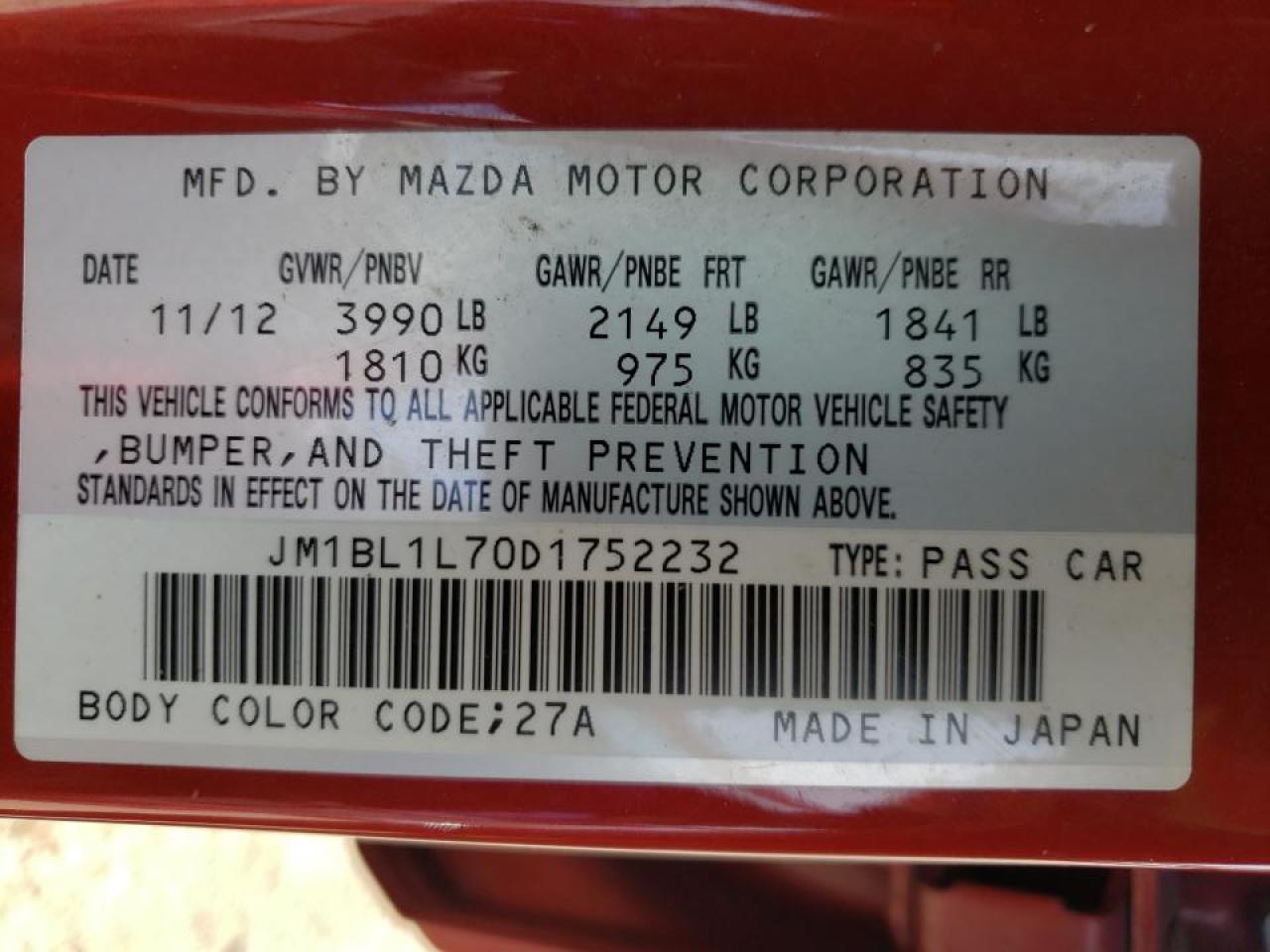 Photo 10 from auction – 2013 MAZDA 3 I with VIN JM1BL1L70D1752232