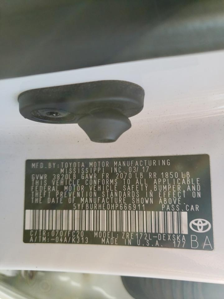 Photo 10 from auction – 2017 TOYOTA COROLLA L with VIN 5YFBURHE0HP666911