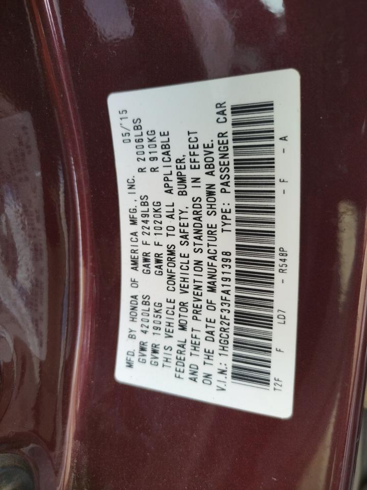 Photo 10 from auction – 2015 HONDA ACCORD LX with VIN 1HGCR2F33FA191398