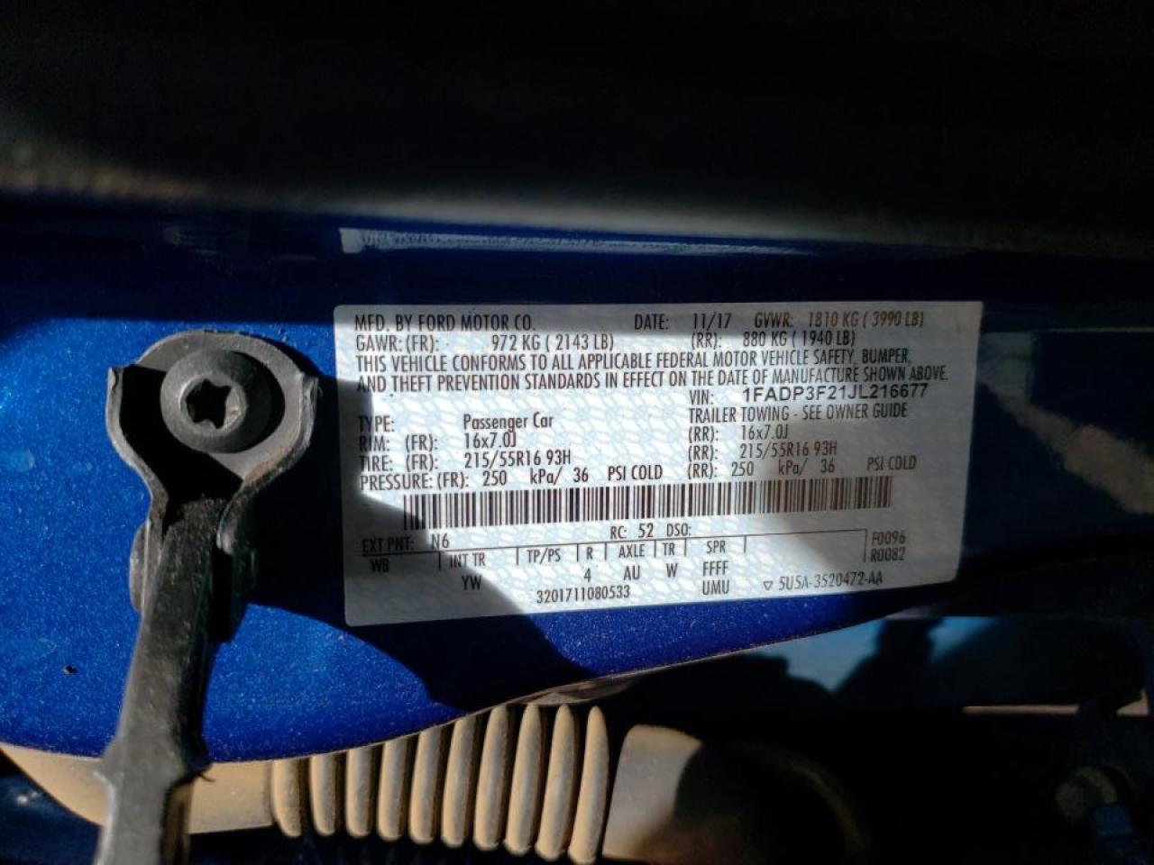 Photo 10 from auction – 2018 FORD FOCUS SE with VIN 1FADP3F21JL216677