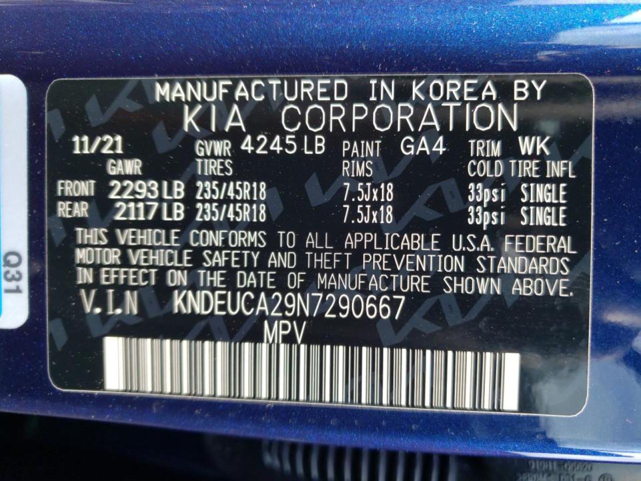 Photo 10 from auction – 2022 KIA SELTOS S with VIN KNDEUCA29N7290667