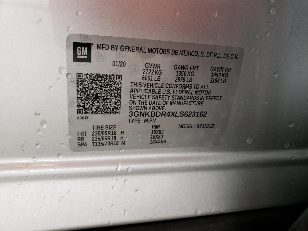Photo 10 from auction – 2020 CHEVROLET BLAZER 3LT with VIN 3GNKBDR4XLS623162