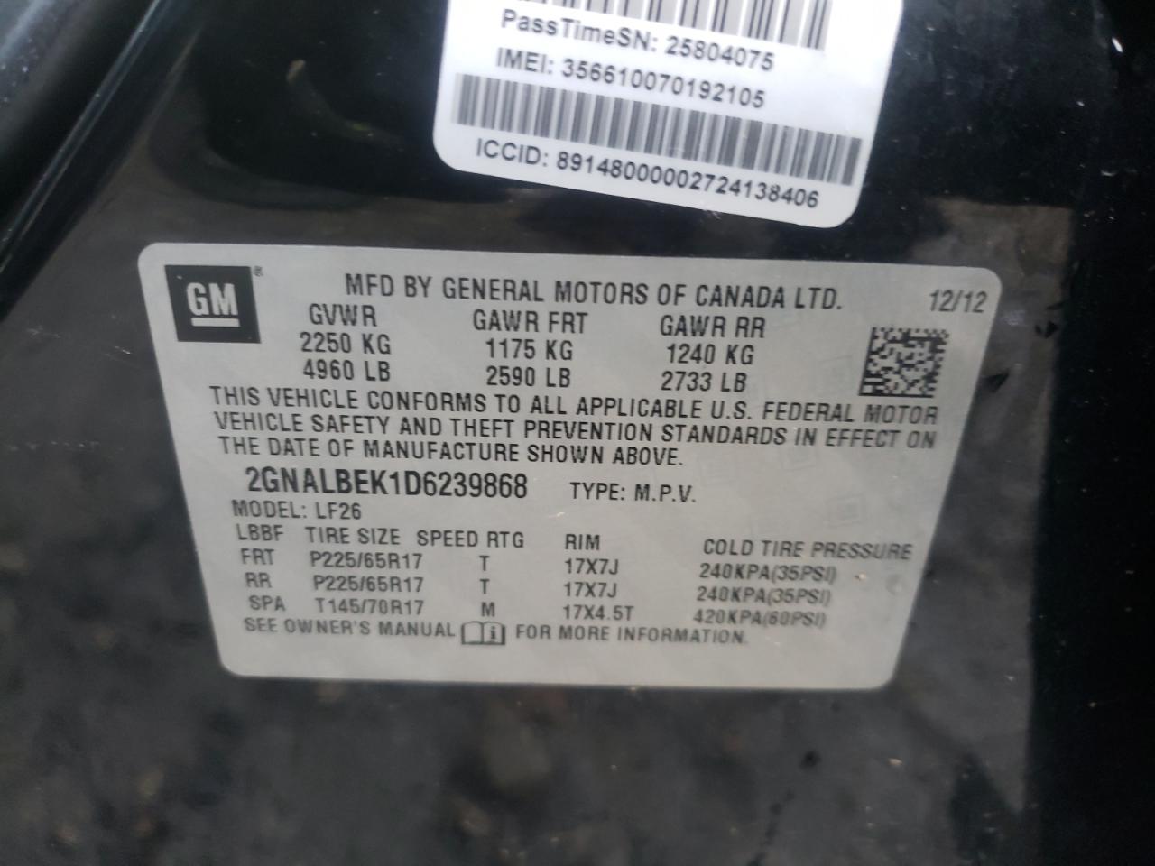 Photo 10 from auction – 2013 CHEVROLET EQUINOX LS with VIN 2GNALBEK1D6239868