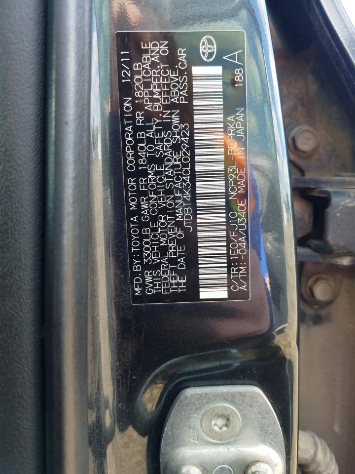 Photo 10 from auction – 2012 TOYOTA YARIS with VIN JTDBT4K34CL029423