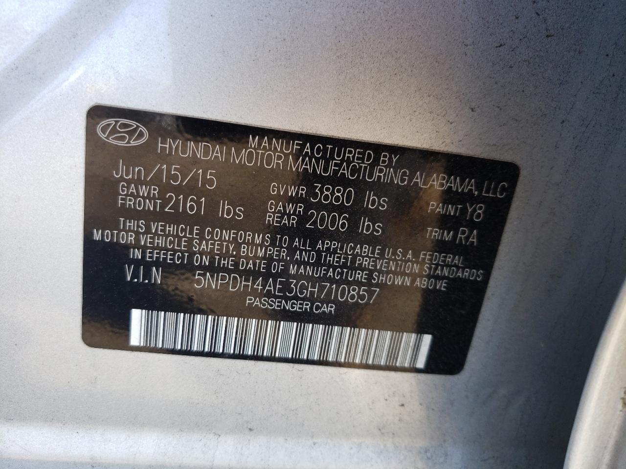 Photo 10 from auction – 2016 HYUNDAI ELANTRA SE with VIN 5NPDH4AE3GH710857