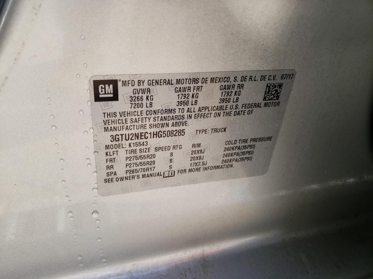 Photo 10 from auction – 2017 GMC SIERRA K15 with VIN 3GTU2NEC1HG508285