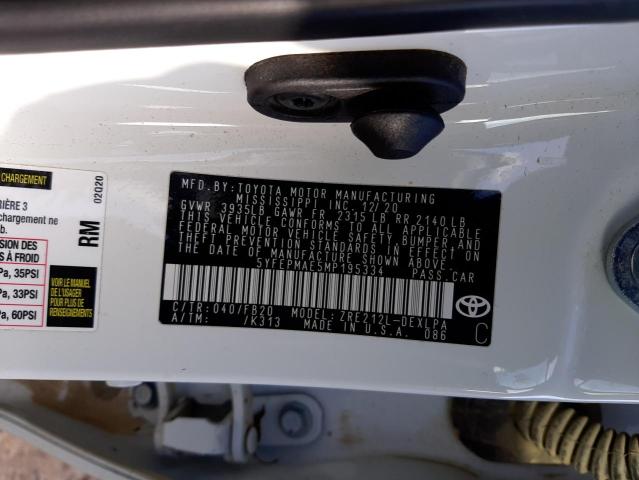 Photo 10 from auction – 2021 TOYOTA COROLLA LE with VIN 5YFEPMAE5MP195334