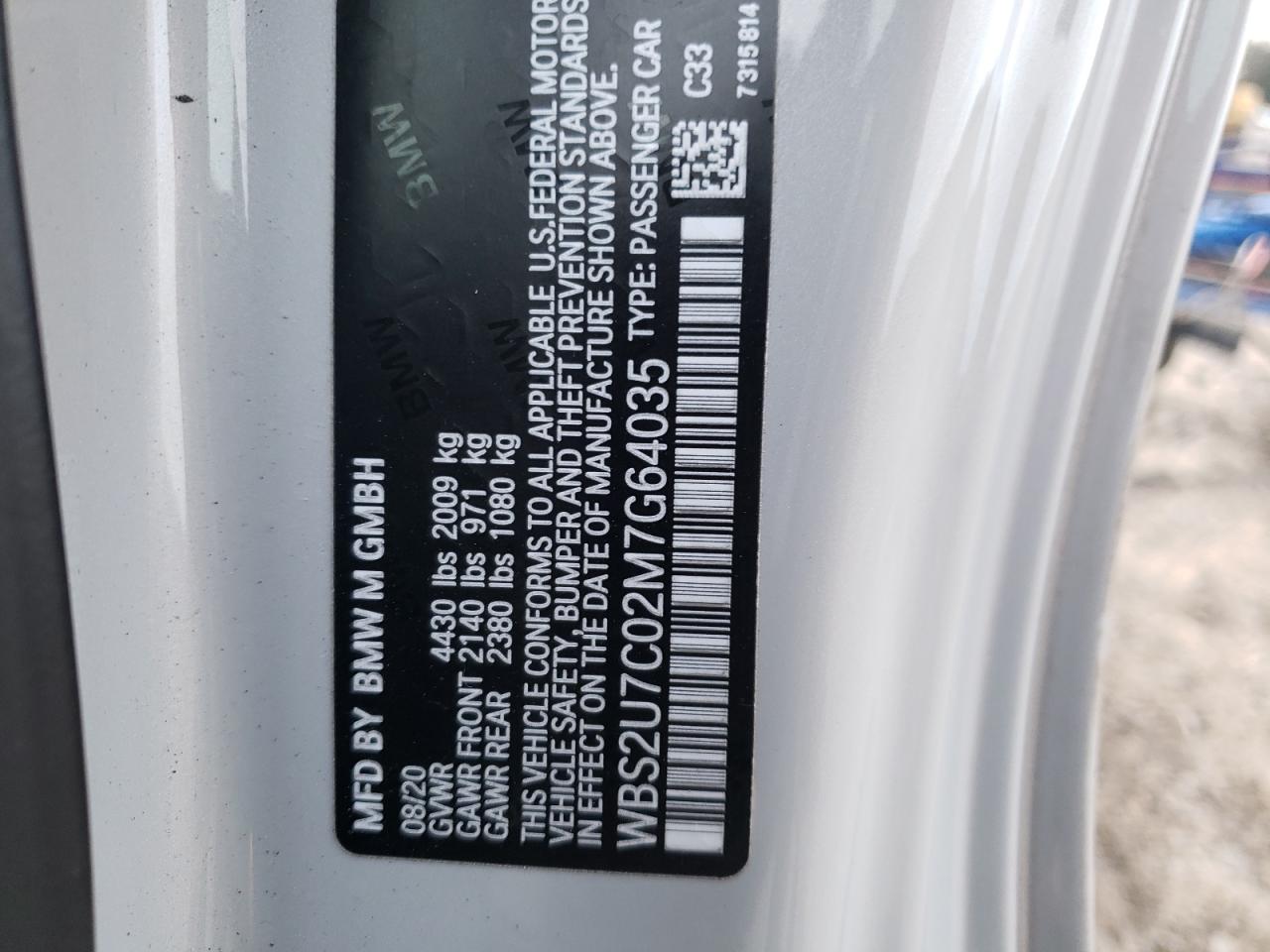 Photo 10 from auction – 2021 BMW M2 COMPETI with VIN WBS2U7C02M7G64035