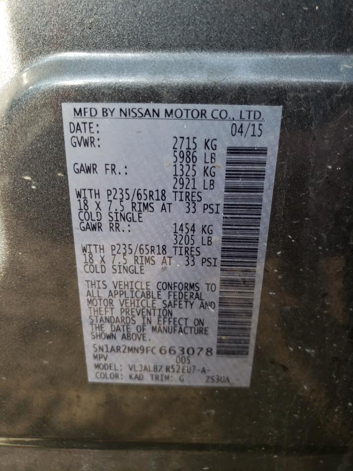 Photo 10 from auction – 2015 NISSAN PATHFINDER with VIN 5N1AR2MN9FC663078