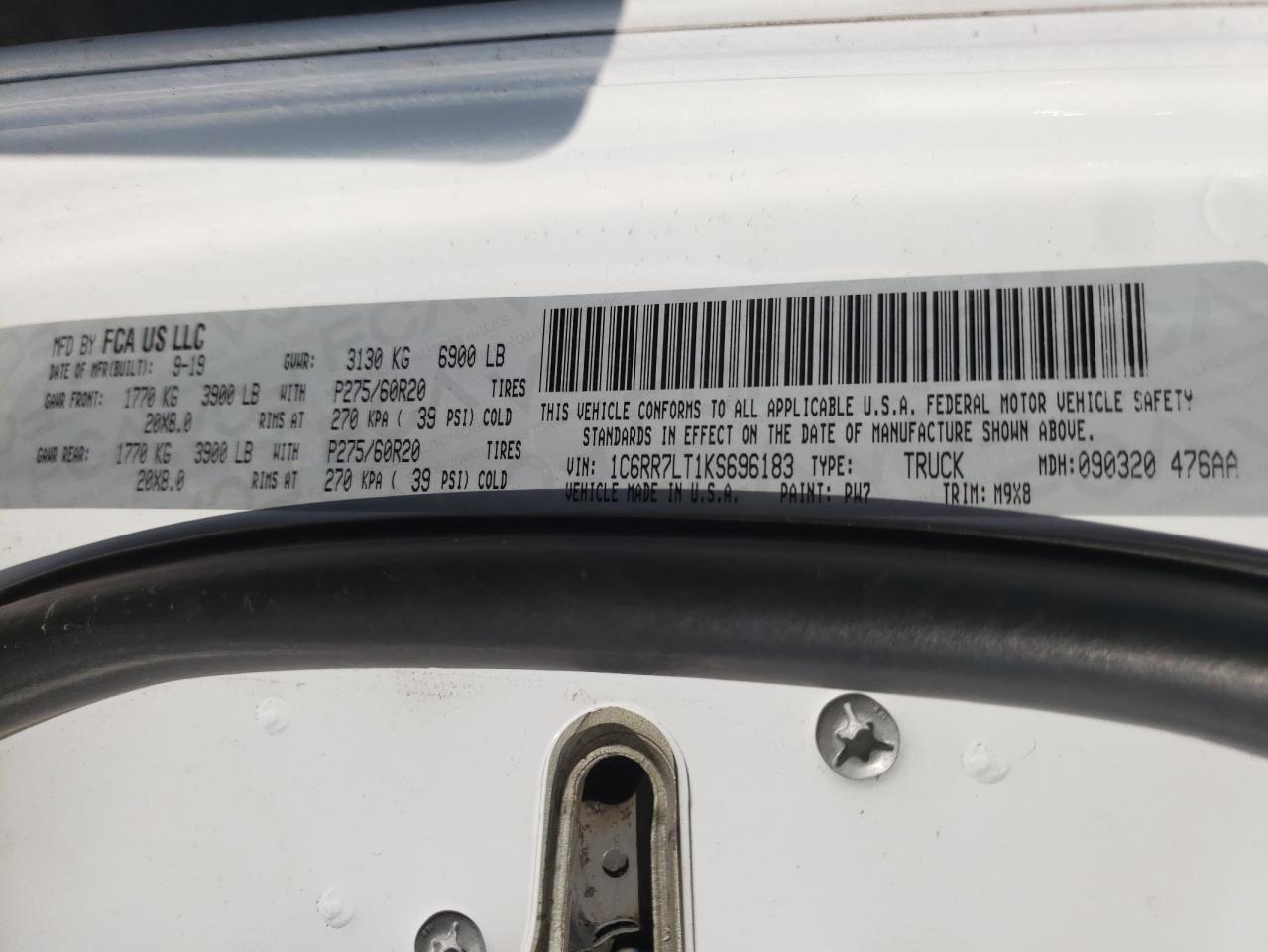 Photo 10 from auction – 2019 RAM 1500 CLASS with VIN 1C6RR7LT1KS696183