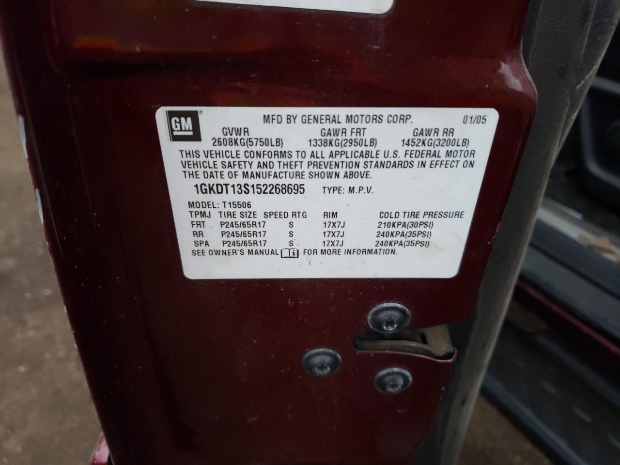 Photo 10 from auction – 2005 GMC ENVOY with VIN 1GKDT13S152268695