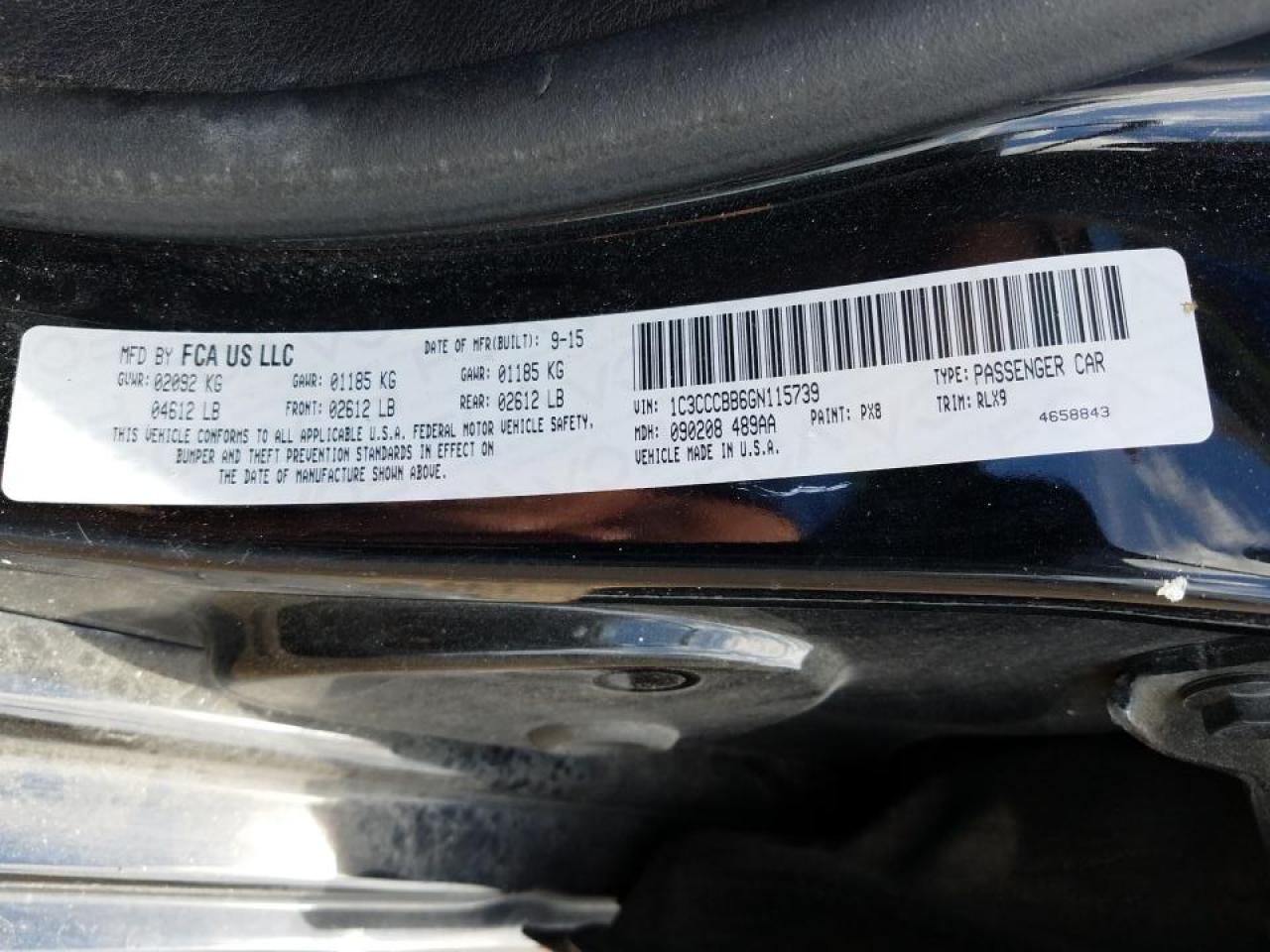 Photo 10 from auction – 2016 CHRYSLER 200 S with VIN 1C3CCCBB6GN115739