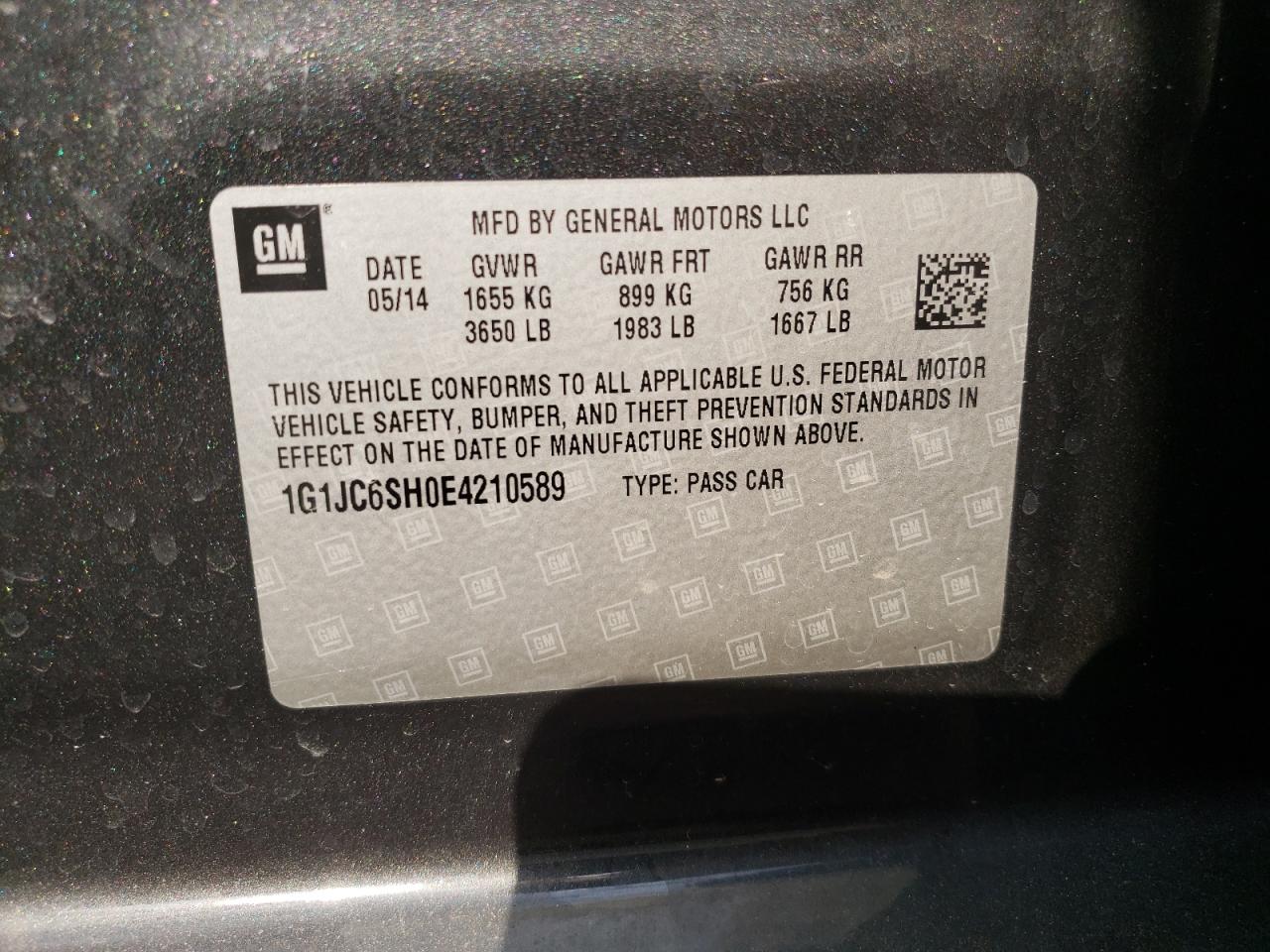 Photo 10 from auction – 2014 CHEVROLET SONIC LT with VIN 1G1JC6SH0E4210589