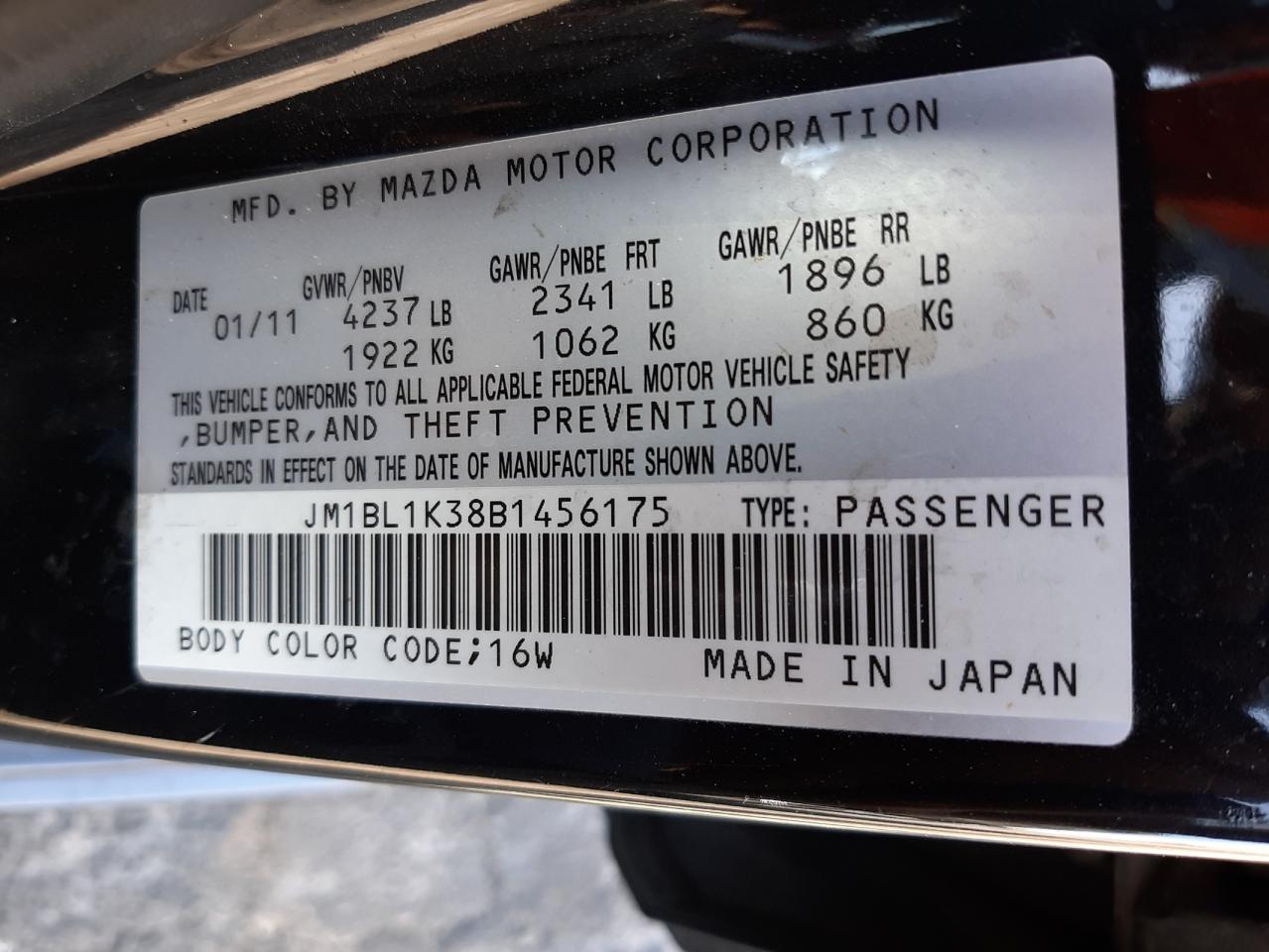 Zdjęcie 10 z aukcji – 2011 MAZDA SPEED 3 z VIN JM1BL1K38B1456175