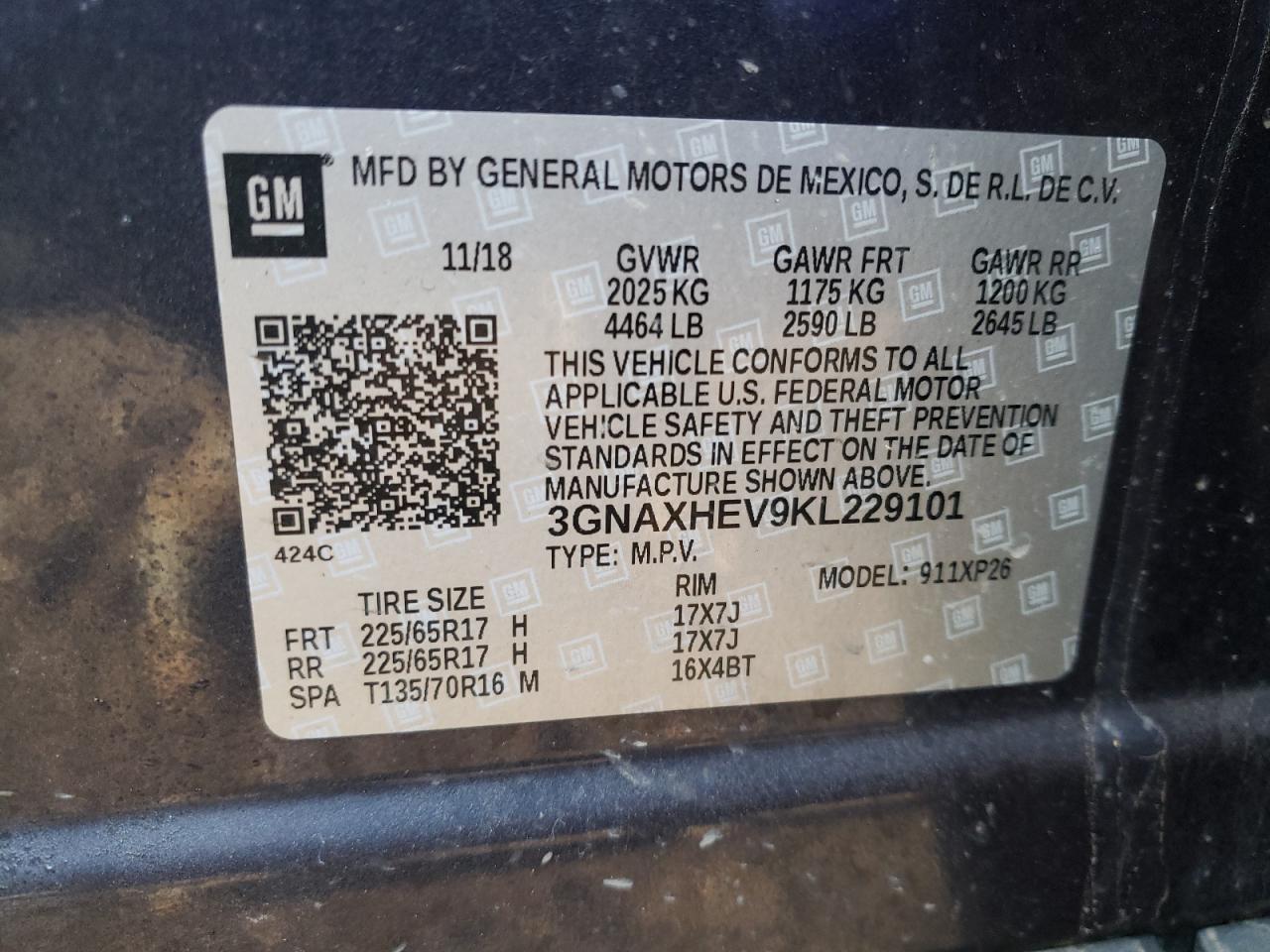 Photo 10 from auction – 2019 CHEVROLET EQUINOX LS with VIN 3GNAXHEV9KL229101