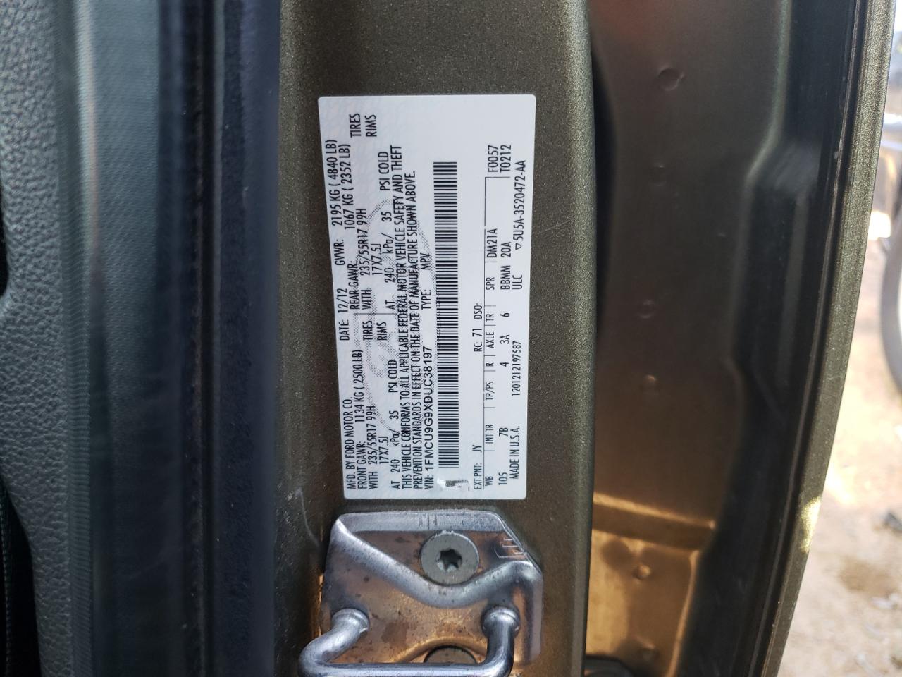 Photo 10 from auction – 2013 FORD ESCAPE SE with VIN 1FMCU9G9XDUC38197
