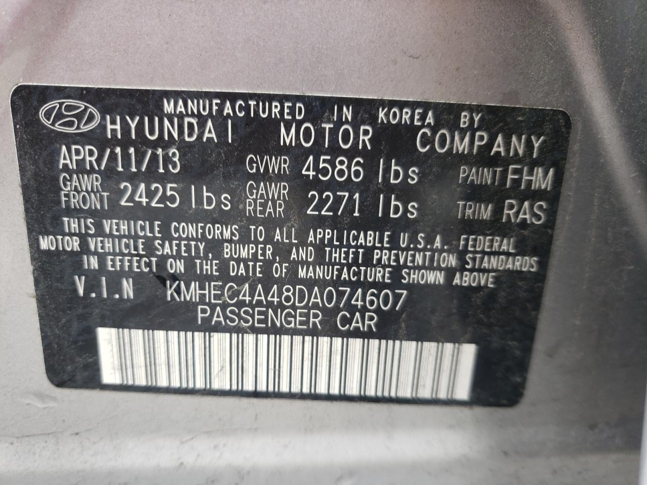 Photo 10 from auction – 2013 HYUNDAI SONATA HYB with VIN KMHEC4A48DA074607