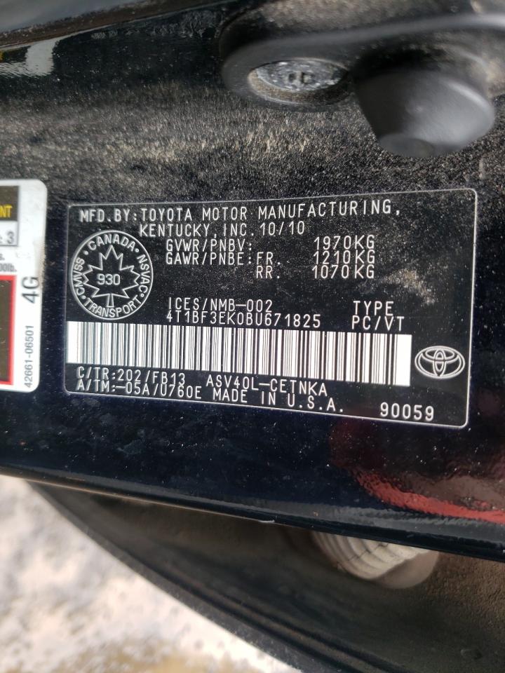 Photo 10 from auction – 2011 TOYOTA CAMRY BASE with VIN 4T1BF3EK0BU671825