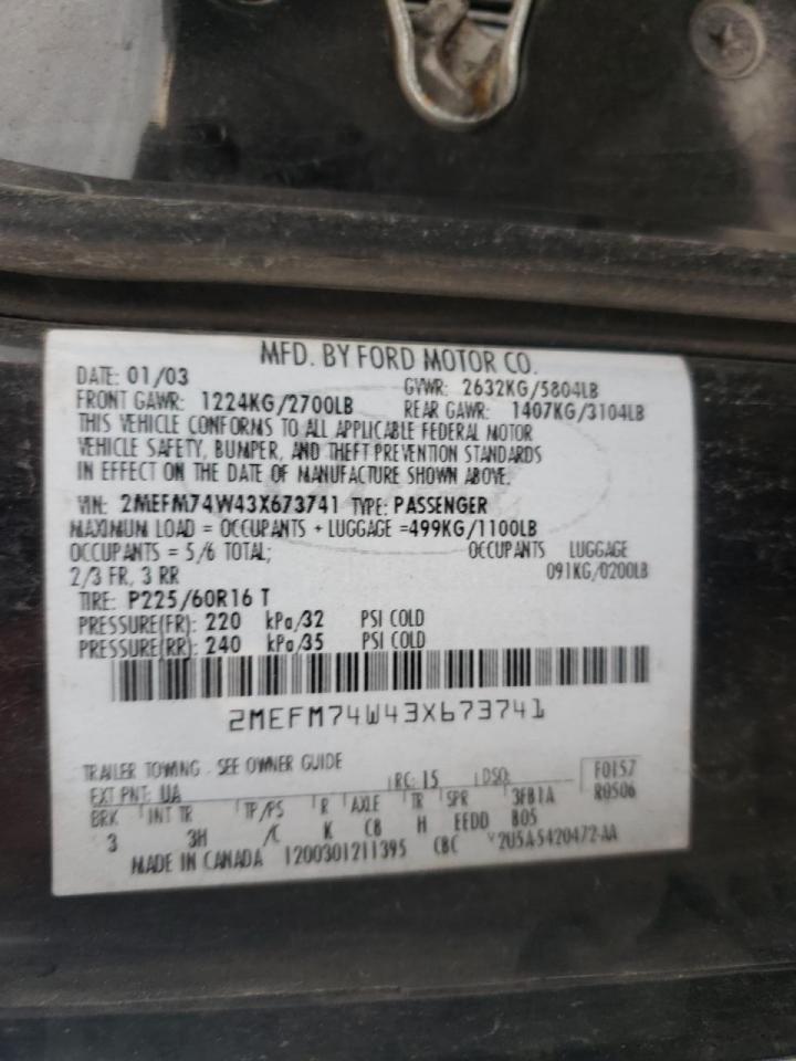 Photo 10 from auction – 2003 MERCURY GRAND MARQ with VIN 2MEFM74W43X673741