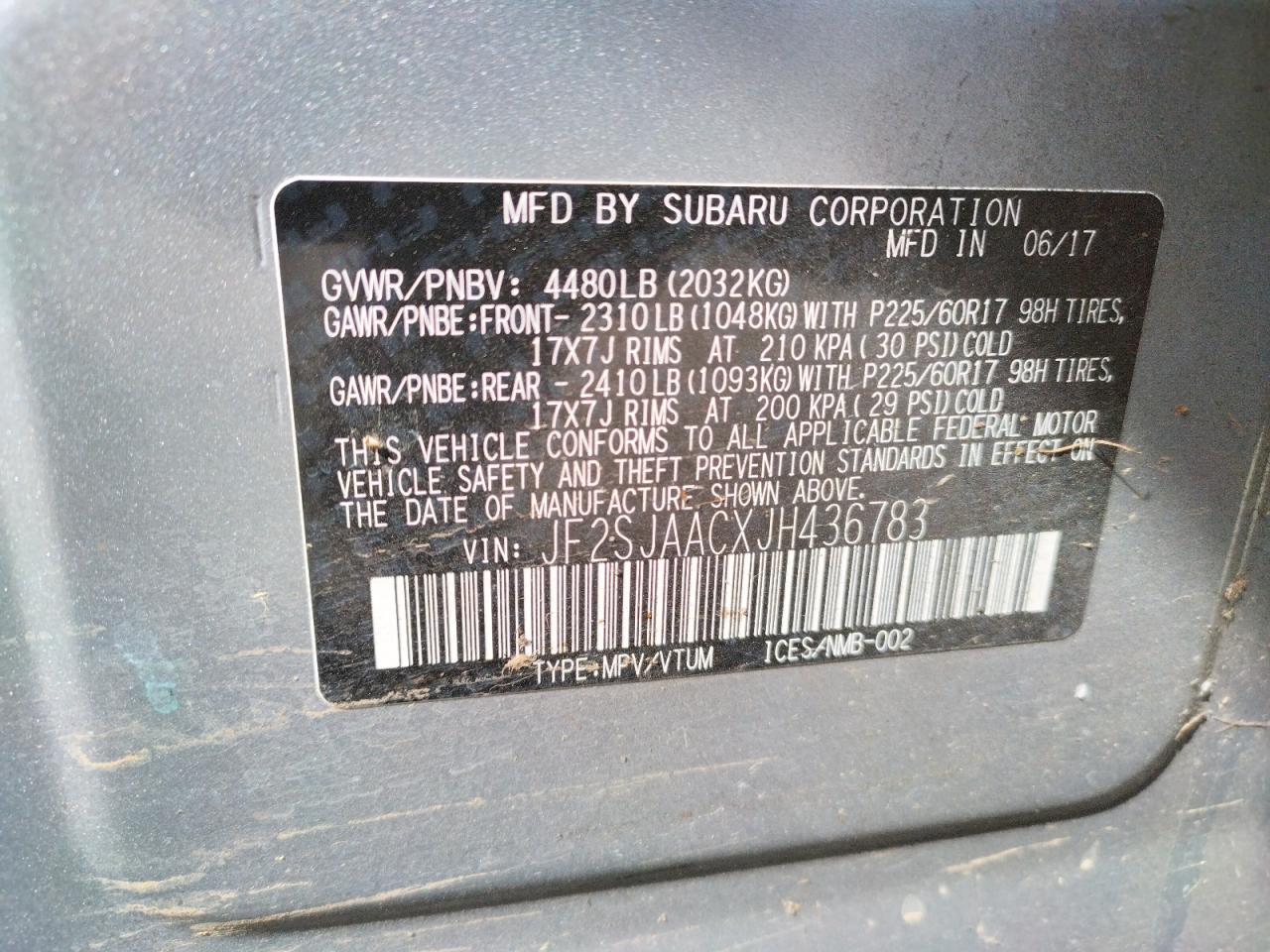 Photo 10 from auction – 2018 SUBARU FORESTER 2 with VIN JF2SJAACXJH436783