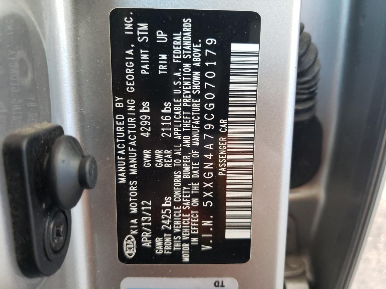 Photo 10 from auction – 2012 KIA OPTIMA EX with VIN 5XXGN4A79CG070179