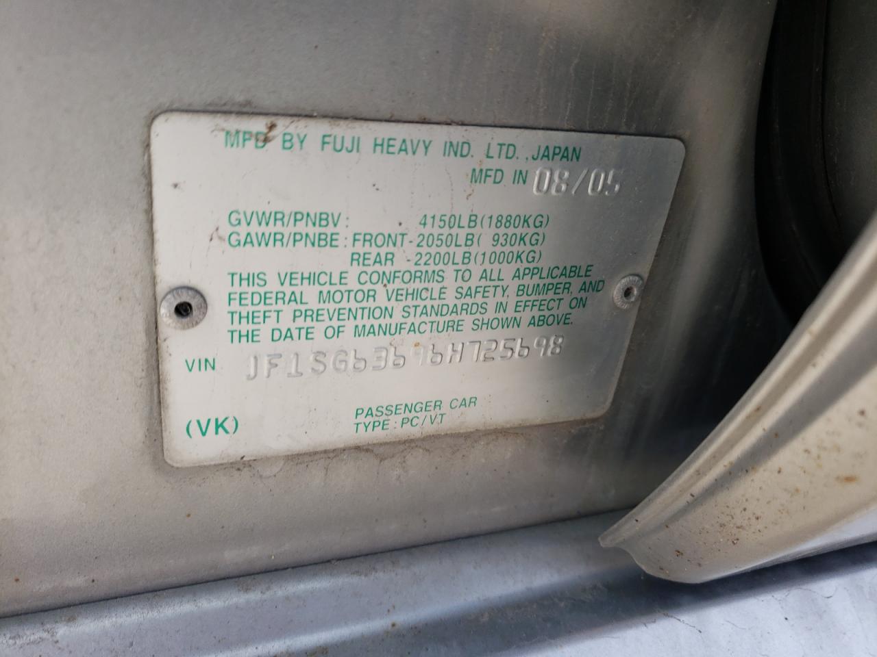 Photo 10 from auction – 2006 SUBARU FORESTER 2 with VIN JF1SG63696H725698