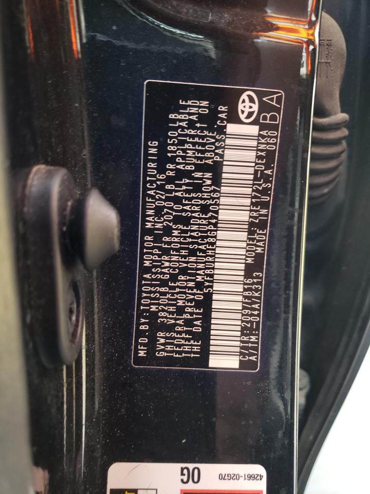 Photo 10 from auction – 2016 TOYOTA COROLLA L with VIN 5YFBURHE8GP470567
