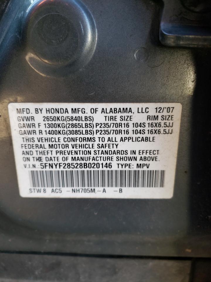 Photo 10 from auction – 2008 HONDA PILOT EXL with VIN 5FNYF28528B020146