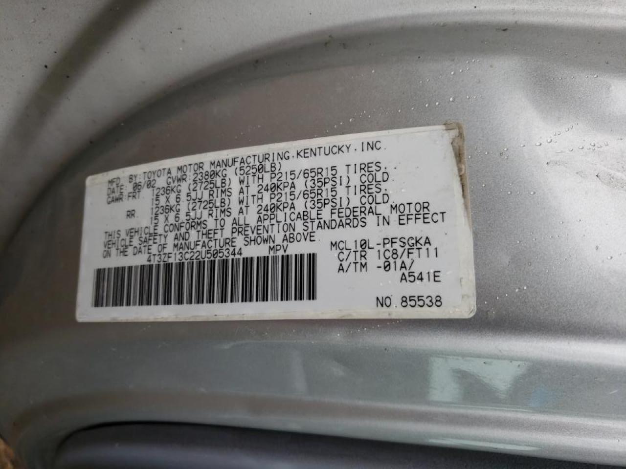 Photo 10 from auction – 2002 TOYOTA SIENNA LE with VIN 4T3ZF13C22U505344