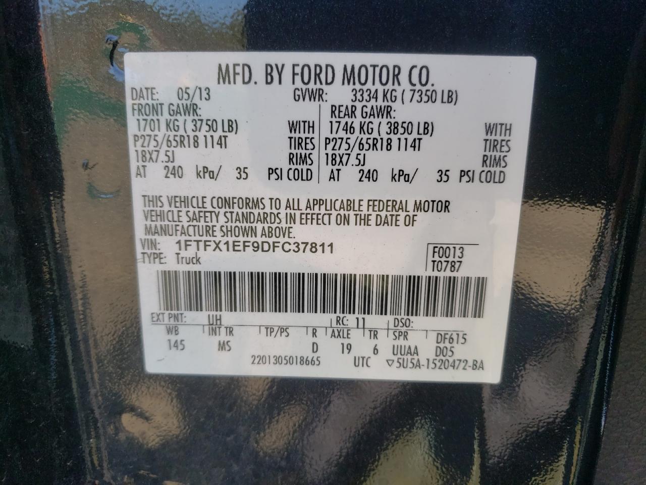 Photo 10 from auction – 2013 FORD F150 SUPER with VIN 1FTFX1EF9DFC37811